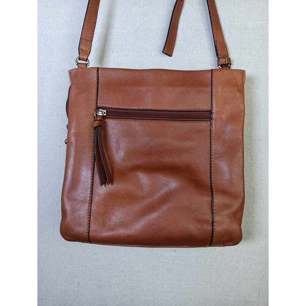 Lodis Riley Crossbody Handbag Purse Brown Leather Adjustable Zip Top EUC - Picture 3 of 8